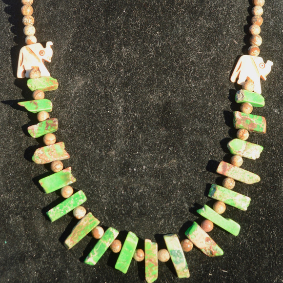 Conceptual Subculture Jewelry - Picture Jasper Sea Sediment Necklace Elephant OOAK